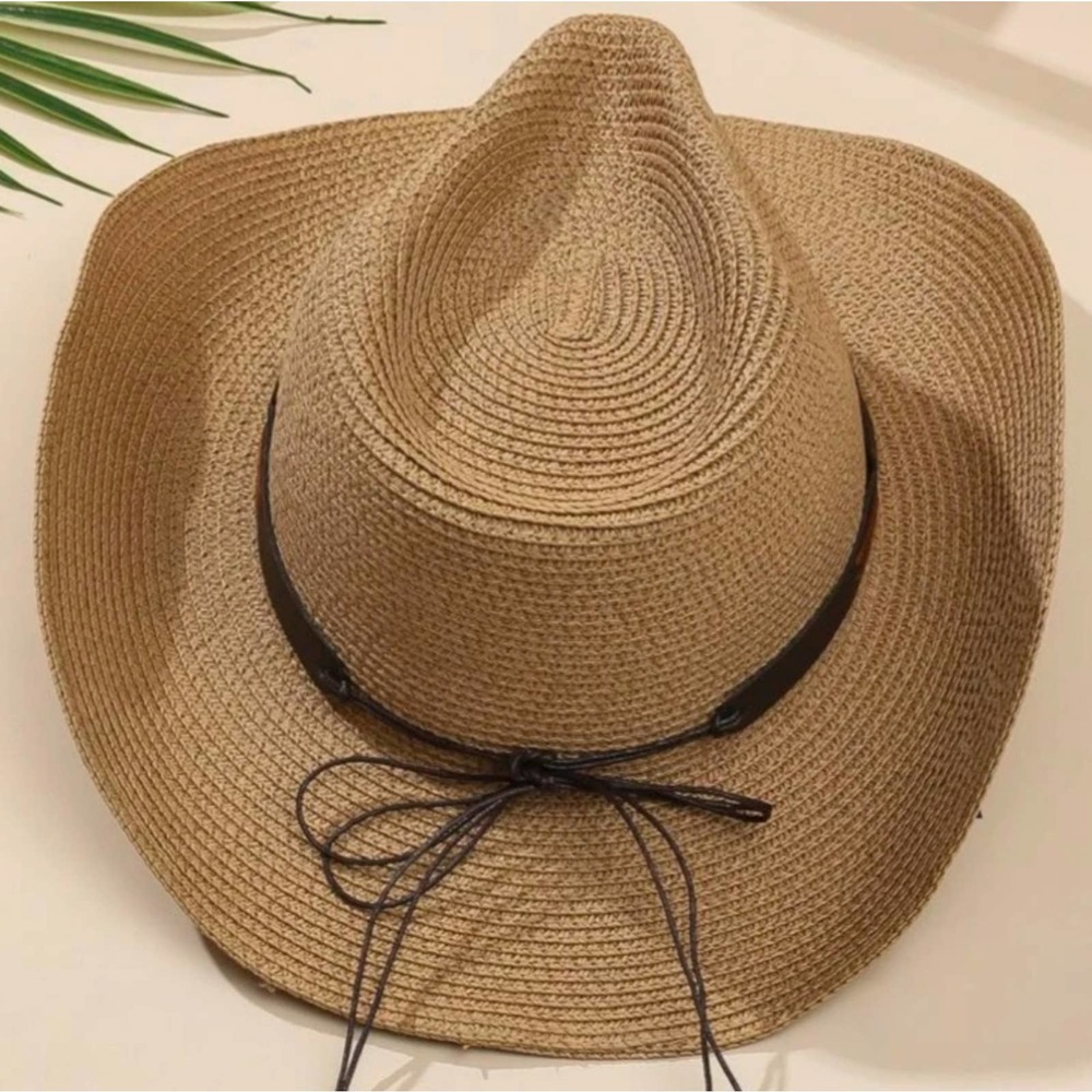 NWT Western Cowboy Hat Beaded Turquoise and Brown Adjustable Size - Picture 2 of 4